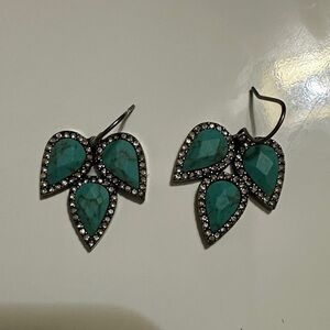 Turquoise Leaf Drop Earrings with Silver Accents